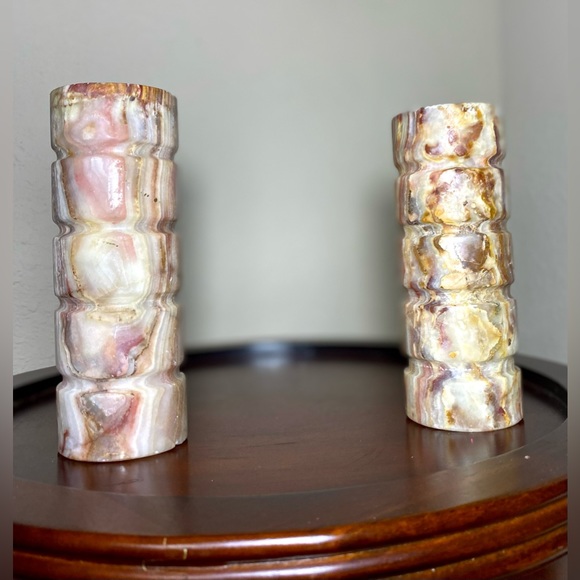 Candle Holders Set of 2 Decorative Onyx hand caved Multicolour - Picture 3 of 13